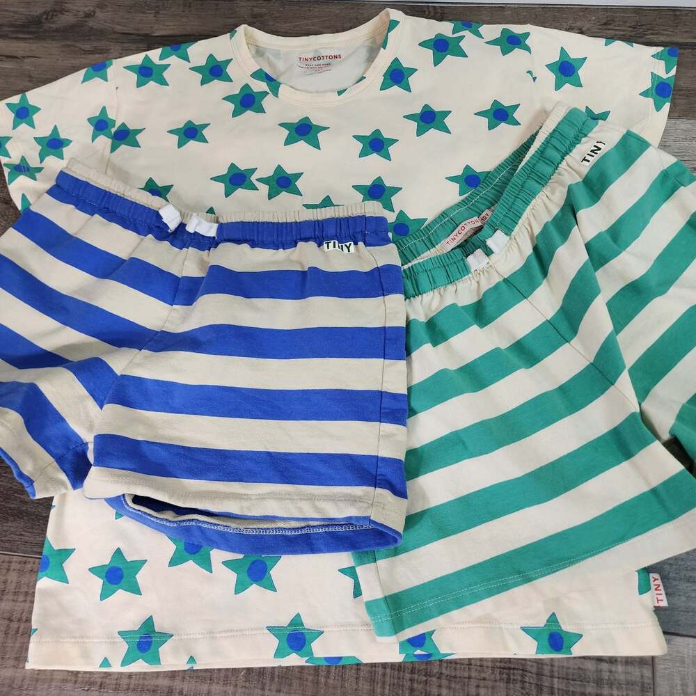 Tiny Cottons 3-Piece Set: Star Print T-Shirt and Striped Shorts, Size 12Y